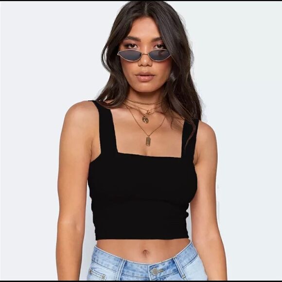 Square Neck Black Crop Top - Picture 3 of 4